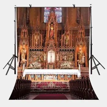 7x5ft Krikščionių Bažnyčia Fotografijos Foną, Medinės Kėdės Fone Vestuvių Meilužio Portretas Backdrops Studija Rekvizitai