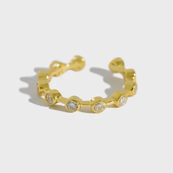 925 Sterlingas Sidabro Multi-cirkonis Aukso Atidaryti Žiedai, Moterų, Prabangos Paprastos Konstrukcijos, Panele, Mergina Dovana Fine Jewelry Flyleaf