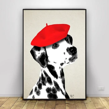 Abstrakti Šuo Red Hat Paveikslų Spausdinimas Ant Drobės Meno Mielas Lokys Plakatai, Dekoratyvinės Sienų Menas Nuotraukas Kambarį Namų Dekoro
