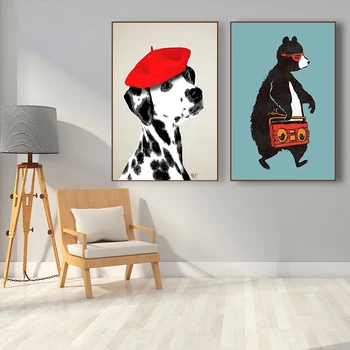 Abstrakti Šuo Red Hat Paveikslų Spausdinimas Ant Drobės Meno Mielas Lokys Plakatai, Dekoratyvinės Sienų Menas Nuotraukas Kambarį Namų Dekoro