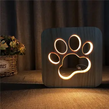 Acecorner Kūrybos 3D Mediniai Naktį Šviesos Katės Letena LED USB Gyvūnų Lempos Naujovė Vaikas Miegamojo 3D Dekoro Lampara Lentelė Vaikų Dovanų 28469