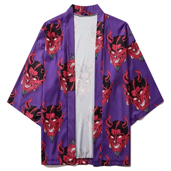 Aelfric Eden Velnias Spausdinti Hip-Hop Harajuku Marškinėliai Mens Japonų Stiliaus Streetwear Striukė Vasarą Laisvi Kimono 2020 Metų Vyras Rožinė Viršūnės