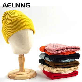 AELNNG Prekės vientisos Spalvos Moters Megzti Skrybėlę Rudenį, Žiemą Šilta Beanies Elastingumą Kalpokių vyriški Laisvalaikio Kepurės