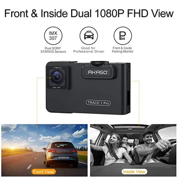 AKASO Full HD 1080P Dual Lens Car Brūkšnys Kamera 2K Wifi Brūkšnys Cam su Telefono App GPS Dual Video Recorder Car DVR Įtraukti 32GB Kortelė