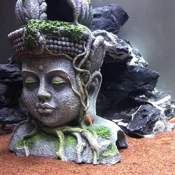 Akvariumas Akmens Buda Ornamentu Retro Figūrėlės Dervos Žuvų Bakas Roplių Slėptuvę Urvo Kraštovaizdžio Puošmena Reikmenys # 24550
