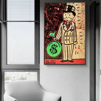 Alec Monopolis Moneky Maišelį Grafiti Meno Tapybos ant Sienos Menas, Plakatų ir grafikos Turtingesnis Žmogus Street Art Nuotraukų, Namų Dekoro
