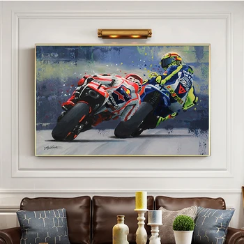 Aliejus, akvarelė Spaudinių Valentino Rossies Plakatas Motociklo Drobės Tapybos Plakatų Spausdinimo Cuadros Sienos Meno Nuotrauka už Kambarį