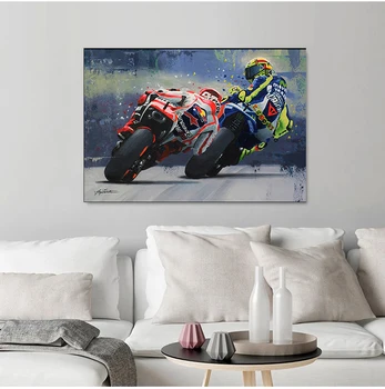 Aliejus, akvarelė Spaudinių Valentino Rossies Plakatas Motociklo Drobės Tapybos Plakatų Spausdinimo Cuadros Sienos Meno Nuotrauka už Kambarį