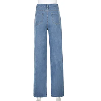 ALLNeon Y2K Mados Aukštos Juosmens Ripped Jeans E-girl Stilius Rudenį Nelaimę Skylę Džinsinio Tiesios Kelnės 90-ųjų Derliaus Atsitiktinis Kelnės