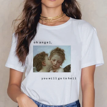 Angel 90-ųjų Mados Marškinėliai Moterims Kawaii Spausdinti Trumpas Rankovėmis O-kaklo T-shirt, Derliaus Vogue Ullzang Marškinėlius Harajuku Viršuje Tees Moteris