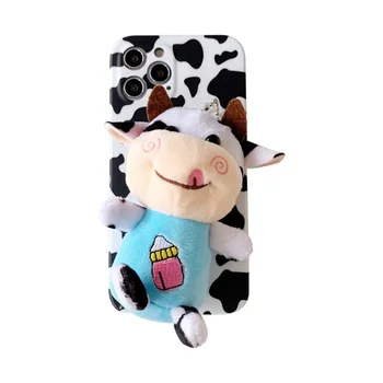 Animacinių filmų karvė pliušinis mobilųjį telefoną atveju iphone12pro 11 pro max x xs xr mielas 7 8plus apsauginis dangtelis