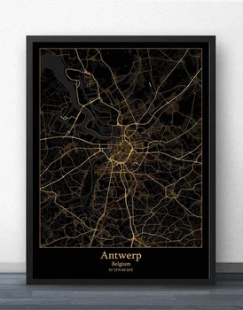 Antverpenas, Briuselis, Belgija Žemėlapis Plakatas