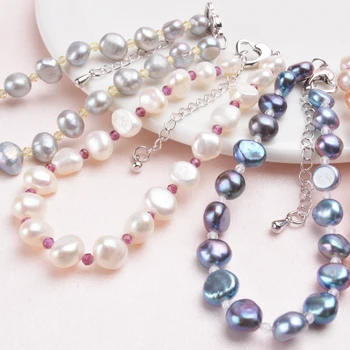 ASHIQI Baroko Natūralių perlų Papuošalų Rinkiniai Nekilnojamojo Gėlavandenių perlų Vėrinį Natūralių Kristalų, Apyrankės moterims, Naują Atvykimo