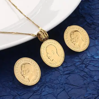 Aukso Spalvos Monetos Pakabukas Karoliai, Auskarai Prancūzija Lecoqgaulois Senoji Prancūzų Mados Monetos Žavesio Juvelyrikos Rinkiniai 6028