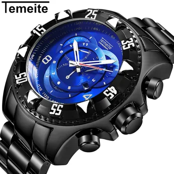 Aukso Žiūrėti Vyrų TEMEITE Nerūdijančio Plieno Laikrodžiai Vyrams Prabangos Prekės ženklo Auto Dienos Šviesos Rankas Kvarco Žiūrėti vyriški Laikrodis