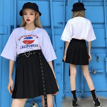 Aukštos juosmens-line mini klostuotas sijonas faldas kpop harajuku plius dydis moterų, vasaros drabužių korėjos stiliaus 2020 naujas sijonai 9426