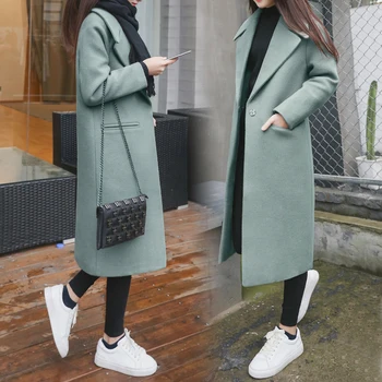 Aukštos klasės boutique vientisos spalvos vilnonis kailis moterų rudens ir žiemos nauji ilgi skyriuje prabangus storas šiltas vilnonis paltas TB190509