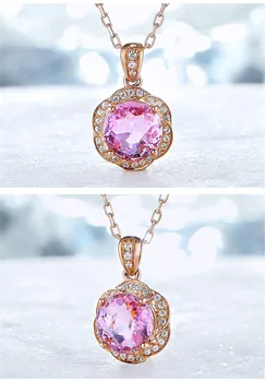 Austrijos rožinis kristalas brangakmenio pakabukas karoliai &žiedas rinkinys moterims 18k rose gold spalva choker grandinės deimantų, šaliai, papuošalai, dovana