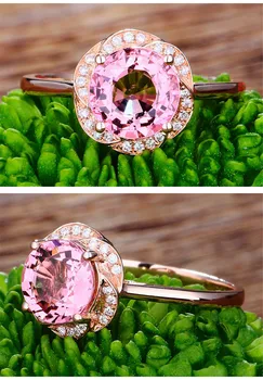 Austrijos rožinis kristalas brangakmenio pakabukas karoliai &žiedas rinkinys moterims 18k rose gold spalva choker grandinės deimantų, šaliai, papuošalai, dovana