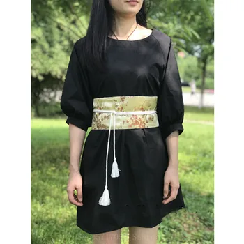 Azijos Japonų Kimono Mados Kutas Obi Suknelė Moterims Krano Diržo Tradicinių Etninių Juoda V-Kaklo Suknelė Obi Yukata Streetwear
