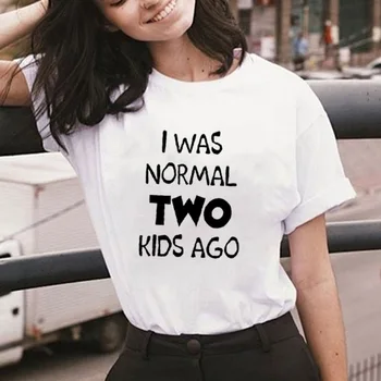 Aš Buvau Normalus Du Vaikai Prieš T Marškinėliai Moterims Ullzang Laišką, Juokingi marškinėliai 90s Grafinis Marškinėlius Harajuku korėjos Stiliaus Viršaus Tees Moteris