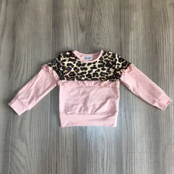 Baby girl drabužiai mergaitėms rudenį, žiemą raglans merginos aqua viršų su leopardas spausdinti