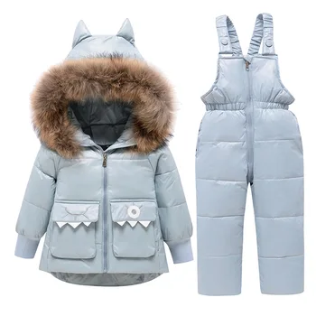 Baby Girl žiemos žemyn striukė jumpsuit vaikų Tirštėti Šiltas Animacinių filmų dinozaurų Drabužių Rinkiniai, vaikams drabužiai, Kūdikių snowsuit 1-6 metų amžiaus