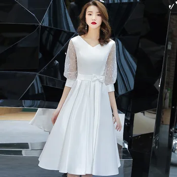 Baltas Plonas Suknelė, Kinų, Rytietiškas V-kaklo Vestuvių Moterų Sexy Trumpi Cheongsam Vakaro Suknelė Elegantiškas Princesė Suknelės Šiuolaikinės Qipao
