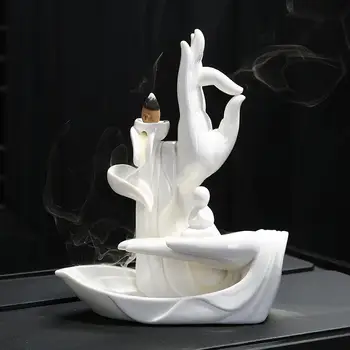 Baltos Keramikos Lotoso Gėlė, Blackflow Smilkalų Degiklis Turėtojas Dūmų Krioklys Smilkalų Lazdelės Degiklis Censer Kūrybos Namų Puošybai