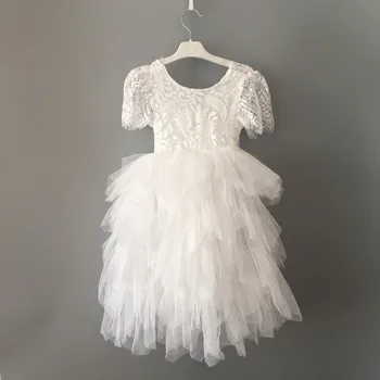 Baltos spalvos nėrinių purus merginos vestuvių ilga suknelė vaikai plaukioja rankovės tutu vestido paaugliams kūdikių mergaitės gimtadienio grindų suknelė 23160