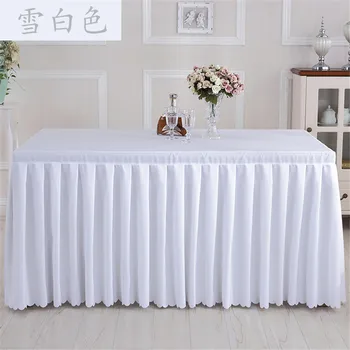 Baltos spalvos, poliesterio audinys vienas-gabalas stalo sijonas su staltiesė Plisuotos Stalo Dangtis vestuves banketų papuošimas 41526