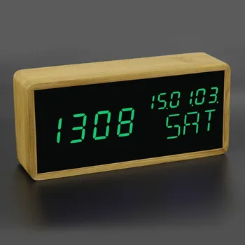 Bambuko Skaitmeninis Laikrodis-Žadintuvas Mediniai LED Stalo Laikrodis Elektroninis Despertador Stalas Ryškumas Balso Atidėti Temperatūros Kontrolės 17251