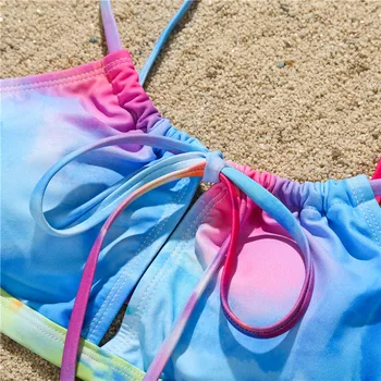 Bandeau push up maudymosi kostiumėlis moterims Seksualus kaklaraištis dažų String bikini aukštos sumažinti maudymosi kostiumėliai moterims Raišteliu tuščiaviduriai maudymosi kostiumas, Paplūdimio drabužiai Nauji