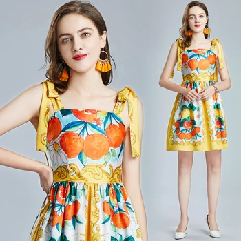 Banulin Mados kilimo ir tūpimo Tako Vasaros Vaisių Mini Suknelė 2021 Naujas Moterų Svogūnai, Spageti Dirželis Backless Vyšnių Gėlių Spausdinti Trumpą Suknelę