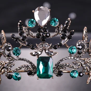 Baroko Bronzos Green Crystal Vestuvių Nuotakos Tiara Hairband Princesė Inscenizacija Black Crown Derliaus Nuotaka Vinjetė Plaukų Aksesuarai