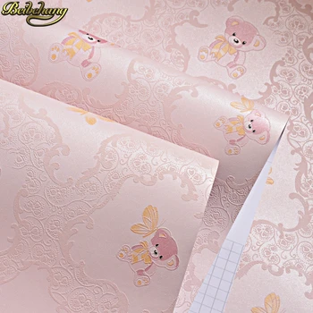 Beibehang lipnios tapetai pink cartoon šiltas, romantiškas berniukas, mergaitė, miegamojo, vaikų kambario foną sienų lipdukų knyga