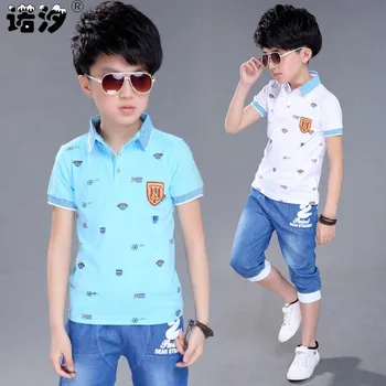 Berniukų drabužiai 3-11T vaikų vasaros kostiumas berniukui vaikų medvilnės marškinėliai+džinsai 2vnt/komplektas vaikas drabužiai berniukams, sporto drabužių rinkiniai džinsai