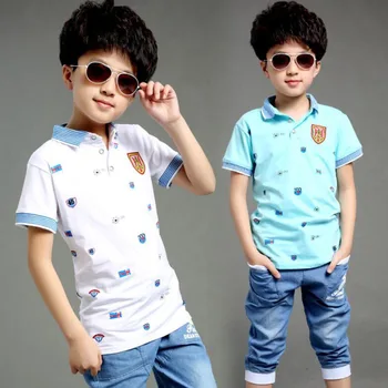 Berniukų drabužiai 3-11T vaikų vasaros kostiumas berniukui vaikų medvilnės marškinėliai+džinsai 2vnt/komplektas vaikas drabužiai berniukams, sporto drabužių rinkiniai džinsai
