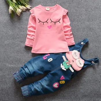 BibiCola Nauji Kūdikių Drabužiai Nustatyti Kūdikių, Mergaičių Drabužiai Gėlių T-shirt + Dryžuotas Kelnes 2vnt Kombinezonas Baby Girl Naujagimio Drabužėlių Komplektas