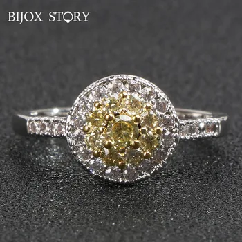BIJOX ISTORIJA, mados moterų žiedas 925 sterling silver juvelyriniai dirbiniai su apvalios formos citrinas rašė žiedai, vestuvių pažadas šalis dydis 6-10