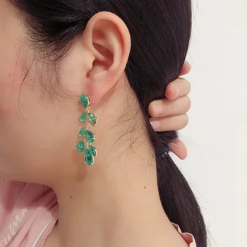 Bilincolor žalias lapas suskirstytas ledo didelis zircontassel ilgi auskarai, auskarai moterims šalis ar dovana