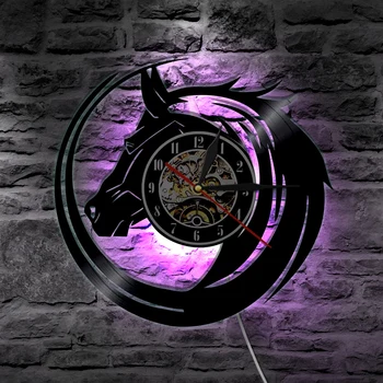 Black Horse Sieninis laikrodis, Pagamintas Iš Vinilo Įrašus Modernaus Dizaino Sieninis Namų Dekoro Derliaus Dovanų Idėjos Laukinių Gyvūnų Arklių Mylėtojas 3658