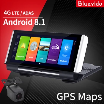 Bluavido 7 Colių 4G ADAS Android 8.1 Automobilio prietaisų Skydelyje DVR GPS Navigacijos HD 1080P Dvigubo Objektyvo Brūkšnys Kamera, G jutiklis Automatinis Vaizdo įrašymas