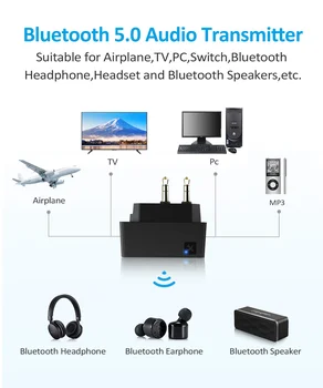 Bluetooth 5.0 Aviakompanijų Lėktuvo Skrydžio Adapteris Stereo A2DP Siųstuvas, Apple Air Ankščių Airpods 2 3 Pro TWS 