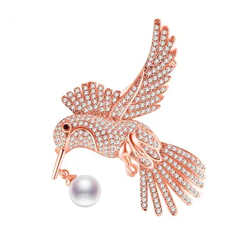 Boutique mados ins naujas kailis sagė rudens ir žiemos hummingbird su pearl pin pokylių priedai hijab smeigtukai dovanos moterims