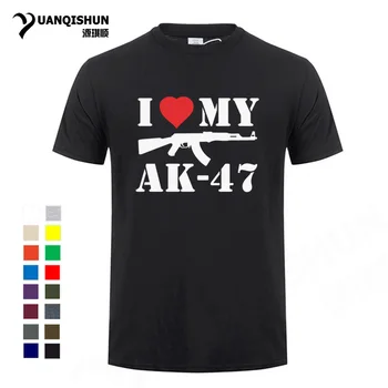 Boutique Vyrai T-shirt aš Myliu Savo Ginklą AK-47 T-shirt AK47 Vyrų marškinėliai Mados Dizainas Cool Logotipą, Trišakiai 16 Spalvų Minkštos Medvilnės Marškinėlius