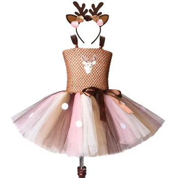 Brown Deer Tutu Suknelė Mergaitėms Kalėdų Helovinas Kostiumas Vaikams Elnių Princesė Suknelės Kelio ilgis Kalėdos Vaikų Drabužiai