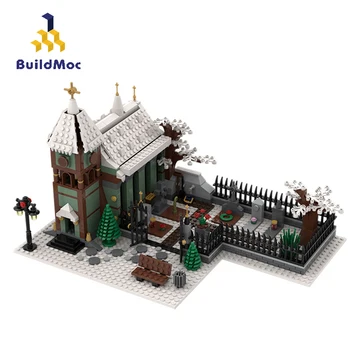 Buildmoc Miesto Pastatai Žiemą Šalies Bažnyčios Su Kapinių Architektūra Nustato Miesto Street View 