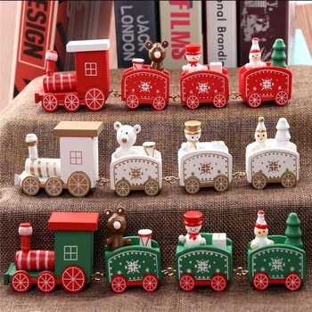 C-Naujas Kalėdų Traukinys Dažytos Medžio Kalėdinė Dekoracija Namuose su Santa/meška Kalėdos vaikas žaislų, dovanų ornamentu naujųjų metų Dovana 2208