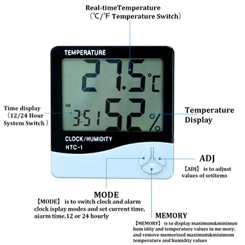 ChanFong Daugiafunkcį Patalpų Lauko LCD Skaitmeninis Temperatūros, oro Drėgmės Matuoklis HTC-1/HTC-2 termometras su drėgmėmačiu Oras Stotis